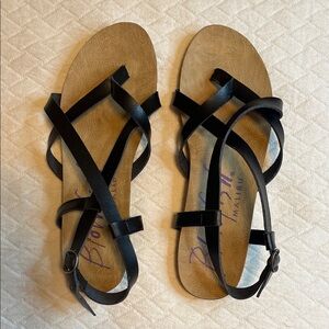 Blowfish Malibu Black Strappy Sandals, vegan leather, 8.5